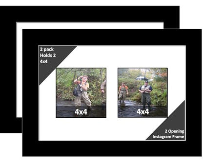 2 4x4 Opening Manhattan Black 8x12 Picture Frame Holds 4x4 photo Collage with White Matting and Glass (Pack of 2) - color: White, size: 2 4x4 (pack of 2)