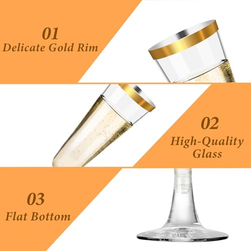 40 Pack Plastic Champagne Flutes with Gold Rim, 5.5 Oz Clear Disposable Plastic Champagne Glasses, Wine Glasses Cups for Wedding Celebration Birthday Party Wine Tasting New Years Eve Party Supplies - color: Gold Rim, size: 40-pack