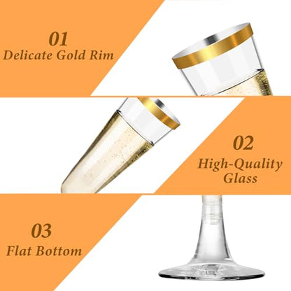 40 Pack Plastic Champagne Flutes with Gold Rim, 5.5 Oz Clear Disposable Plastic Champagne Glasses, Wine Glasses Cups for Wedding Celebration Birthday Party Wine Tasting New Years Eve Party Supplies - color: Gold Rim, size: 40-pack