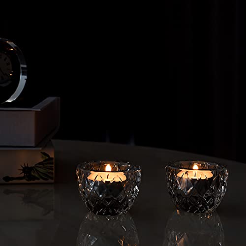 Kitcom Crystal Tealight Candle Holders Pack of 2 for Wedding Party Dinner Table Home Decor Hand-Cut W2.4'' X H1.7'', Clear - size: W2.4''×H1.7''
