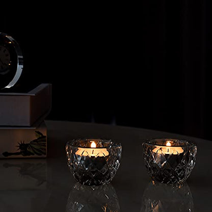 Kitcom Crystal Tealight Candle Holders Pack of 2 for Wedding Party Dinner Table Home Decor Hand-Cut W2.4'' X H1.7'', Clear - size: W2.4''×H1.7''