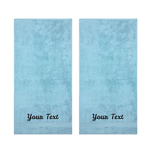 LA' HAM MAM FINE LIVING Personalized Towels Set with Embroidered Text - 2 Pack Highly Absorbent & Super Soft Turkish Cotton Bath Towels for Spa, Gym, Pool and Hotels - Monogrammed Towels - Aqua - color: Aqua, size: 2 Pack Bath Towels