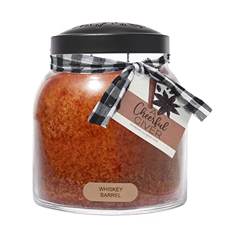 A Cheerful Giver - Whiskey Barrel - 34oz Papa Scented Candle Jar with Lid - Keepers of the Light - 155 Hours of Burn Time, Gift for Father's Day, Brown - size: 34 oz, style: Whiskey Barrel