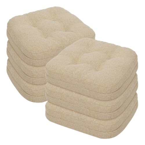 baibu Patented Dining Chair Cushions, 6 Pack, 16.5 x 16.5 x 3.5 in, Beige | Dual-layer memory foam cushions with silicone non-slip bases, secure ties and removable machine-washable covers. - color: Beige, size: 6 Count (Pack of 1)