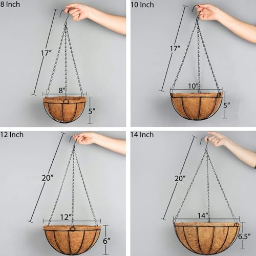 Kingbuy 12" Metal Hanging Basket for Herbs & Flowers – 6" Depth Rust-Resistant Wire with Coconut Liner & Adjustable Chains for Kitchen Window, Balcony & Garden - 2 Pack - size: 12 Inch, style: 2 Pack