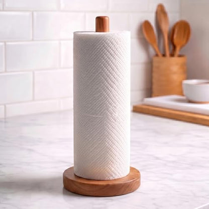 Acacia Wood Paper Towel Holder Stand – Wooden Kitchen Paper Towel Holder Countertop, PTHA, Freestanding Roll Holder for Kitchen & Bathroom & Farmhouse, Standard - size: Standard, style: Classic Acacia