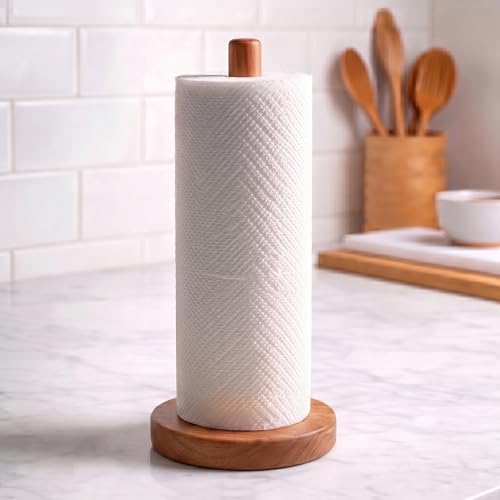 Acacia Wood Paper Towel Holder Stand – Wooden Kitchen Paper Towel Holder Countertop, PTHA, Freestanding Roll Holder for Kitchen & Bathroom & Farmhouse, Standard - size: Standard, style: Classic Acacia