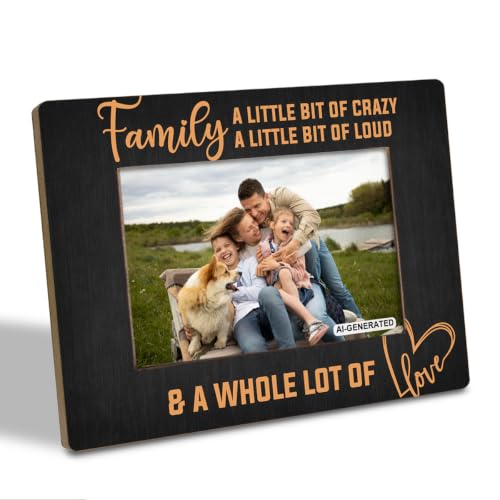 Family Photo Frame for Home Decor, A Little Bit of Crazy A Little Bit of Loud & A Whole Lot of Love Photo Frame, Holds 4 x 6 Inch Photos, Farmhouse Wooden Picture Frames Gift, Family Room Decor C1 - color: BlackC