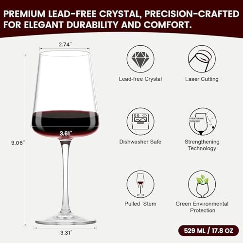 GENICOOK Red Wine Glasses Set of 6, 18 oz Crystal Wine Glasses, Large Hand Blown Stemmed Wine Glass Set, Elegant Dishwasher Safe Glassware for Dinner Party Wedding Gift - size: 18 OZ