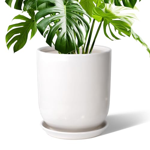 10in Plant Pot，Ceramic Plant pots，Ceramic Planter for Indoor Plants Outdoor,Mid-Century Modern Home Decor, Modern Flower Pot, Large Plant Pot with Drainage Hole and Saucer - size: 10IN