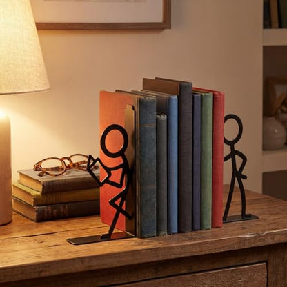 4 Pcs Metal Bookends People Bookends Decorative Bookshelf Decor for Book Lovers Gifts Cute Book Ends for Shelves Bookshelf Home Office Desk Reading Decor