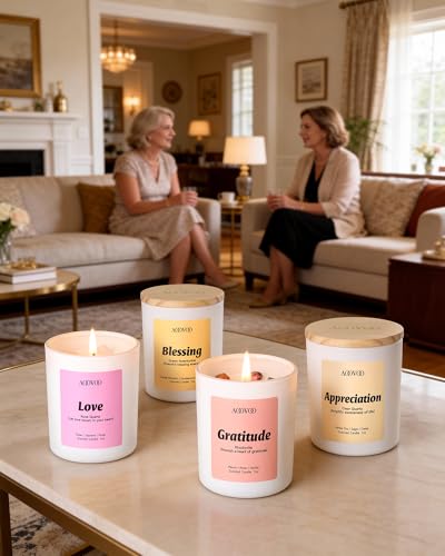 AOOVOO Healing Candles Set for Women - 4 Pack Soy Candles for Home Scented | Aromatherapy Candle with Crystals, Rhodonite Gratitude /Clear Quartz Appreciation /Aventurine Blessing /Rose Quartz Love - style: Healing Candles Set