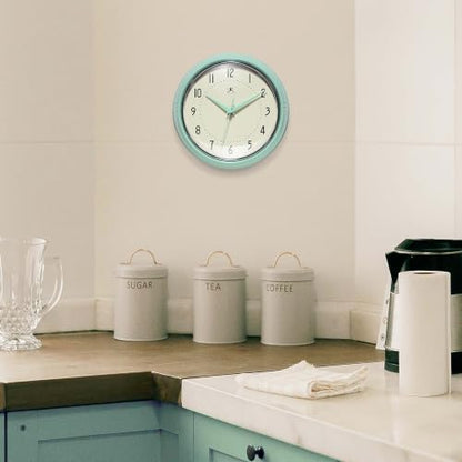 Infinity Instruments Retro Round Metal Wall Clock, Pastel Green, 9.5" - color: Pastel Green, size: 9.5 Inch