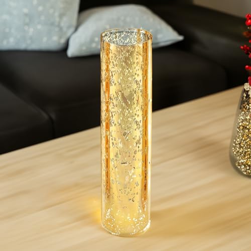 WGVI Hurricane Candle Holder Sleeve, W: 3", Ht: 14", Gold Speckled Glass Cylinder Open Both Ends, Chimney Tube Shade, 2 Pieces - color: Gold Speckle, size: 3x14"H