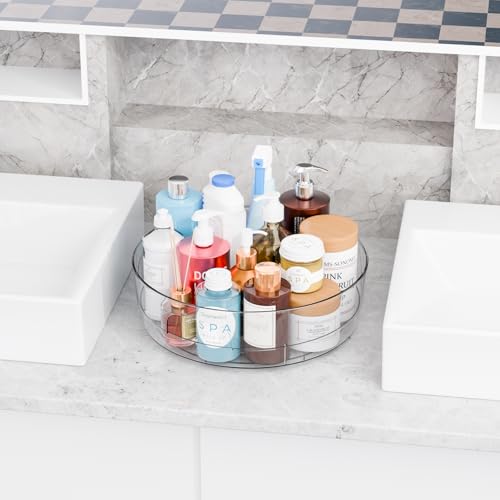 12" W Clear Acrylic Lazy Susan Turntable for Refrigerator,Cabinet - with Handle - 2 Pack Large Fridge Sauce Condiment Turn Table Organizer,Spinning Round Spice Rack Carousel for Pantry,Kitchen - size: 2 Pack-12 Inch
