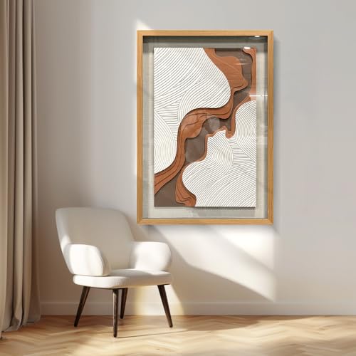 BrightA The Creative Hand-Carved Decorative Paintings With Interwoven Brown And White Lines Add An Artistic Touch To The Space with Solid Wood Frame for Living Room Office 27.5"x39.4" - color: Rice white + earth yellow + dark brown 2 + natural wood tone,