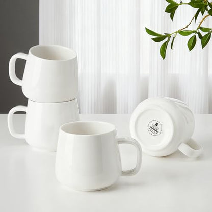 Teocera Coffee Mugs Set of 4-12oz Chip-Resistant Ceramic Cups with Ergonomic Handle | Dishwasher & Microwave Safe White Mugs | Keeps Beverage Hot, Perfect for Family Kitchen & Holiday Gifts - color: White
