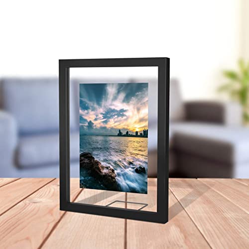 ONE WALL 11x14 Floating Frame, Black Wood Double Glass Float Picture Frame | Floating Picture Frames Display 11x14/8x10/5x7 Inch Photos Plant Petal Specimens for Wall and Tabletop, Mounting Kit Included - size: 11X14