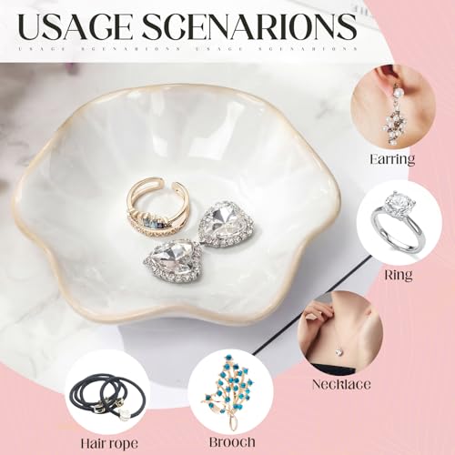 4 Pack Small Jewelry Dish Ceramic Trinket Holder Tray for Rings Earrings Key Bowl Women Mother's Day Wedding Gift(White) - color: White, style: Ceramic
