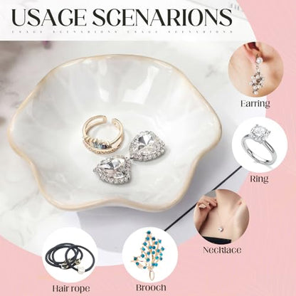 4 Pack Small Jewelry Dish Ceramic Trinket Holder Tray for Rings Earrings Key Bowl Women Mother's Day Wedding Gift(White) - color: White, style: Ceramic