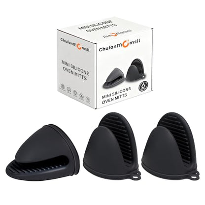 Silicone Oven Mitts Heat Resistant Hot Pot Holders Set for Kitchens - Mini Oven Mittens Silicone Rubber Gloves Small Pot Pinch Grip for Cooking & Baking, 6 Pack Black - color: Black
