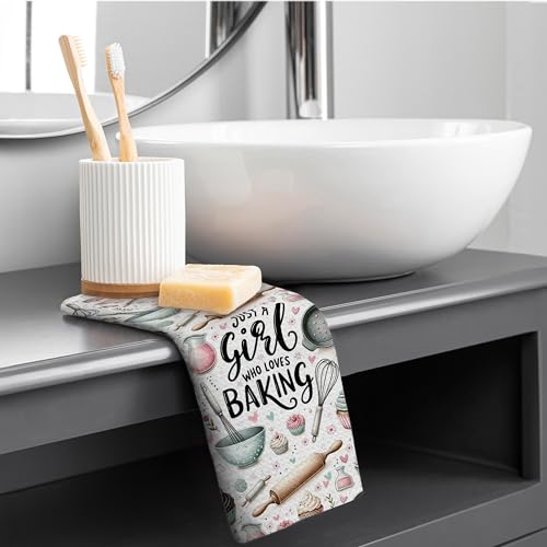 Gifts for Baking Lovers Women Kitchen Towels, Baker Gifts, Just a Girl Who Loves Baking Hand Dish Towels for Kitchen Bakery, 16x24 Inch - color: Kitchen-094