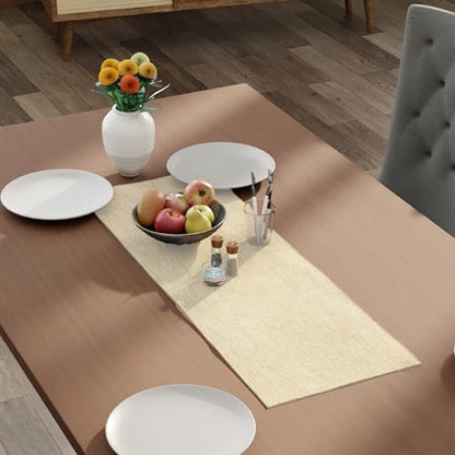 Encasa XO Table Runner 4 Seater, Soft Chenille 13"x59" | Natural, Woven Rib Texture | Machine Washable | Colorfast & Shrink Resistant | Durable Polyester Yarns - color: Natural, size: 13x36 in