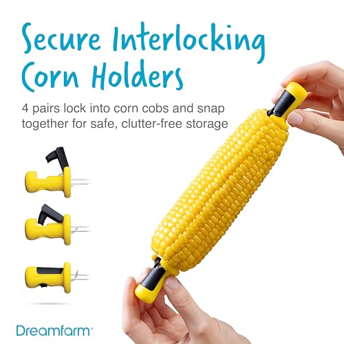 Dreamfarm Corn Accessories Set - Corpeel & Lockorns - Foldable No-Mess Corn Peeler & 4 Pairs of Interlocking Cob Holders, Stainless Steel & BPA-Free Kitchen Gadget Duo for Grilling & Food Prep