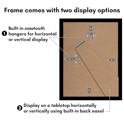 Americanflat 8x11 Picture Frame 5-Pack - Slim Molding - Black | Polished plexiglass front, wall or tabletop display with included easel, sawtooth hangers included, secure turn-tab backing - color: Black, size: 8.5x11