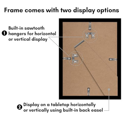 Americanflat 8x11 Picture Frame 5-Pack - Slim Molding - Black | Polished plexiglass front, wall or tabletop display with included easel, sawtooth hangers included, secure turn-tab backing - color: Black, size: 8.5x11
