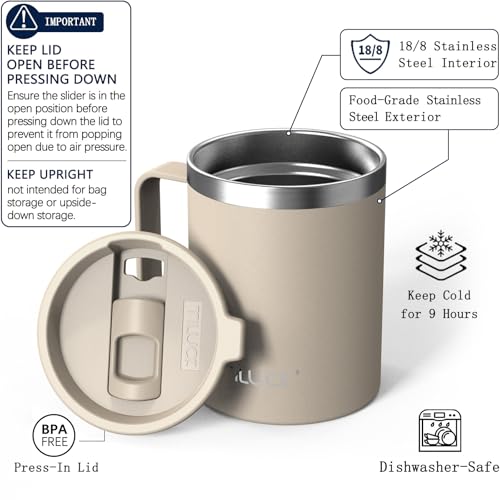 TILUCK 12 oz Insulated Coffee Mug with Lid and Handle | BPA-Free Lid, Double-Wall Vacuum Insulation, Stainless Steel Coffee Cup, Dishwasher Safe Mug for Hot & Cold Drinks, MistyGray - color: Matte MistyGray, size: 12 Ounces