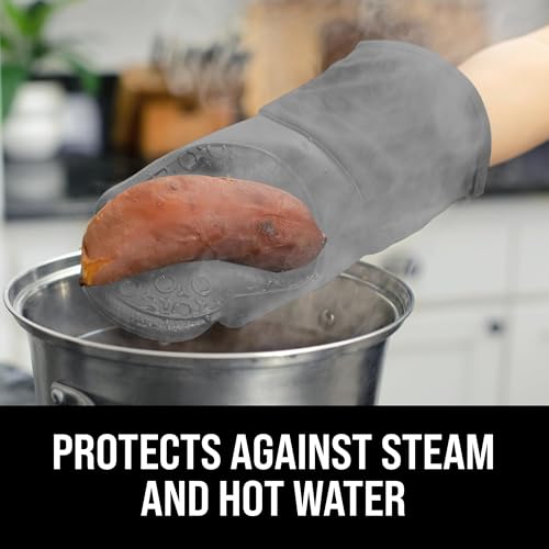 BPA-Free Soft Silicone Oven Mitts - Ultra Heat Resistant Oven Mitts with Thick Cotton Liner - Long Slip Resistant Pot Holders, Flexible Oven Gloves - Gray 13.7" - color: Gray, size: 2-Piece 13.7" Oven Mitts