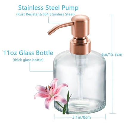 Clear Glass Soap Dispenser, 11 Oz Boston Round Bottle Dispenser with Stainless Steel Pump, Refillable Kitchen & Bathroom Countertop Dish Soap Dispenser, red Bronze - color: Red Bronze