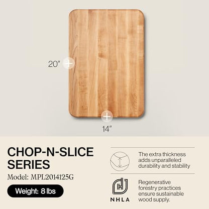 John Boos Chop-N-Slice Series Rectangular Maple Cutting Board, 20" x 14" x 1.25", 10 lb – Reversible Edge-Grain Butcher Block with Finger Grips, Made in the USA - size: 20"L x 14"W