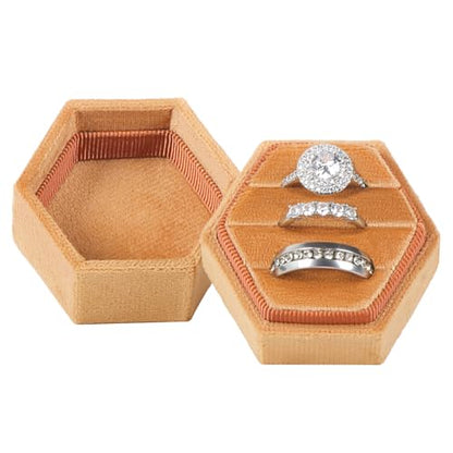MFXIP Velvet 3 Slots Jewelry Ring Box Engagement Wedding Box Keepsake Box Bridal Photo Ring Triple Slots Hexagon - color: Burnt Orange