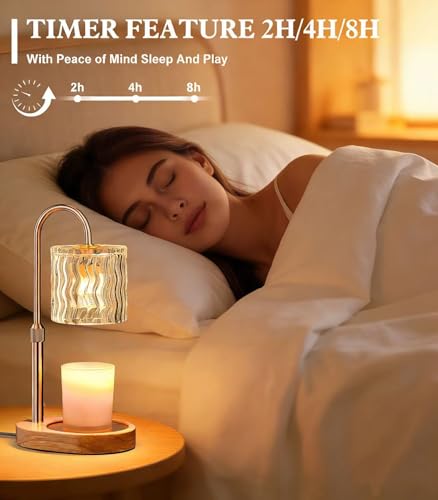 Candle Warmer Lamp Electric: Dimmable Timer Candles Warming Lamps - Height Adjustable Burner Jar - No Flame Scented Melts Wax - All Candle Jars Table Light Home Decor