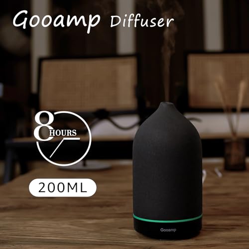 200ML Ceramic Essential Oil Diffuser for Home, Stone Diffuser | Ultrasonic Aromatherapy Diffuser & Air Humidifier for Bedroom, Office, Yoga, 7 LED Lights, Auto Shut-Off, 3 Timers, Black - color: Black