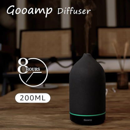 200ML Ceramic Essential Oil Diffuser for Home, Stone Diffuser | Ultrasonic Aromatherapy Diffuser & Air Humidifier for Bedroom, Office, Yoga, 7 LED Lights, Auto Shut-Off, 3 Timers, Black - color: Black
