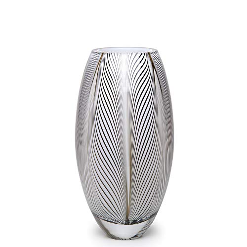 Murano Style Glass Vase Hand Blown White Feather Pattern Effect Home Decor | Hand Blown Glass Vase, Decorative Table Centerpiece for Flowers - A Unique Gift for Christmas, Mother's Day, Valentine's Day - color: White