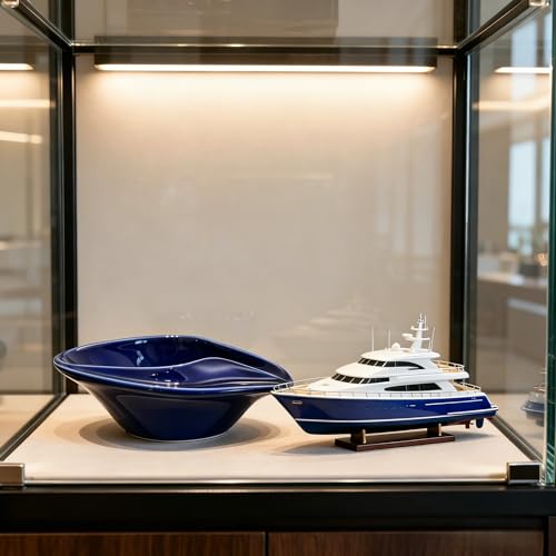 Ceramic Decorative Ashtray Luxury Yacht-Inspired,Glossy Blue Design for Men | Modern Catchall Tray with Single Secure Slots for Home Décor, Office, Indoor, Outdoor