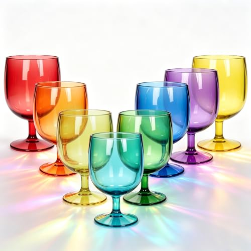 Lily's Home Unbreakable Plastic Wine Glasses Set of 8, 12 oz Shatterproof Stackable Tumblers, Reusable BPA Free Goblets for Party, Picnic, Camping, and Outdoor Use. Made in Taiwan(Multicolor) - color: Multicolor