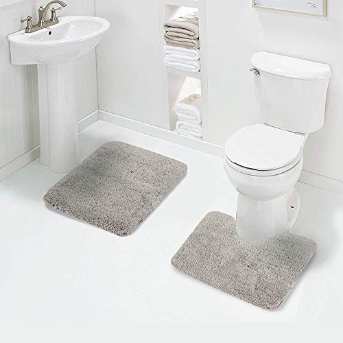 Walensee Shaggy 2 Piece Bath Rug Sets (Light Tan) 20 x 24 U Shape Contour Rug & 20 x 32 Bathroom Rug Machine Wash/Dry Bath Mats Plush Absorbent Bathroom Rugs and Mats Set Non Slip - color: Light Tan