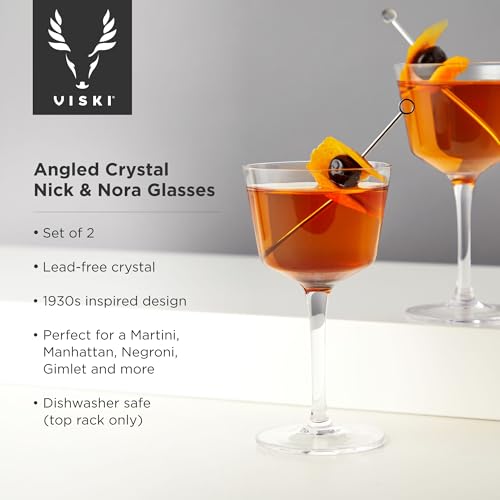 Viski Nick and Nora Glasses, Stemmed Drinkware, Premium Crystal Cocktail Glasses, Cocktail Coupe Glasses, Home and Bar Glass cups, Set of 2, 4oz - style: Nick & Nora Glasses