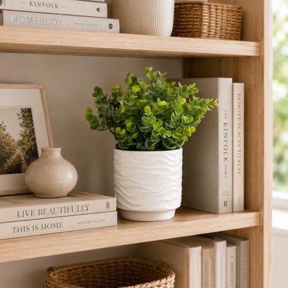 Artificial Eucalyptus Plant, 11" Faux Greenery in Ceramic Pot | Realistic leaves, ceramic pot, for shelf, desk, bathroom, office, bedroom, and living room decor