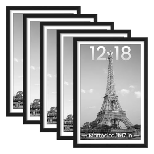 upsimples 12x18 Picture Frame, Gallery Wall Frames Set of 5, Black | Poster Frame Collage Wall Decor, 11x17 Picture Frame with Mat for Family, Baby, Hallway, Christmas - color: Black, size: 12x18