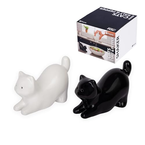 Fisura - Cat Salt and Pepper Shakers Set – Ceramic Salt & Pepper Shakers for Kitchen or Dining Table, Cute Decorative Design, 3.9 x 3.1 in - color: Cats 2.0