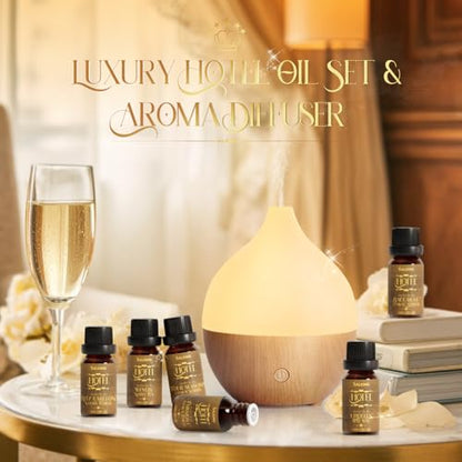 SALKING Essential Oil Diffuser with Luxury Hotel Fragrance Oil Set, 100ml | Aromatherapy Diffuser for Home, Ultrasonic Diffuser, Auto Shut-Off, 8 Color LED Lights, Cool Mist Humidifier,Quiet, Bedroom - color: Wooden Grain + Oil