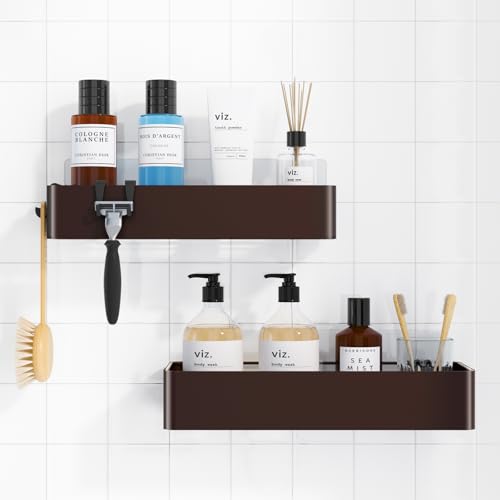 Kitsure Shower Caddy Adhesive, Stylish Shower Organizer, Large, Brown | 2 Pack Shower Shelf for Inside Shower, 100% Rustproof Metal Shelves, No-Drill Bathroom Organizers and Storage - color: Brown, size: Large