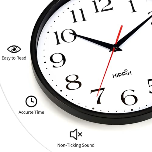 10 Inch Wall Clock, 2Pack Silent Non Ticking Battery Operated Clocks | Black Analog Clock| Living Room, Office, Classroom, Bedroom, Kitchen, Bathroom| Modern Simple Style | Easy to Read | Accurate - color: With Red Second Hand, size: 10 inches