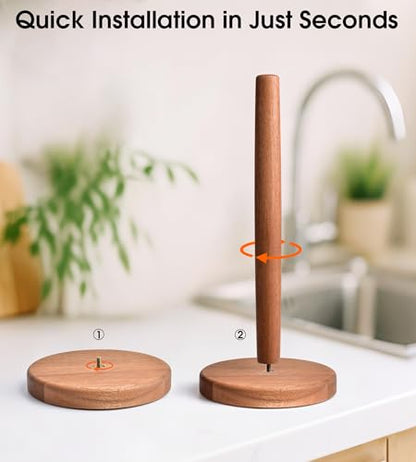 Acacia Wood Paper Towel Holder Stand – Wooden Kitchen Paper Towel Holder Countertop, PTHA, Freestanding Roll Holder for Kitchen & Bathroom & Farmhouse, Large - size: Large, style: Classic Acacia